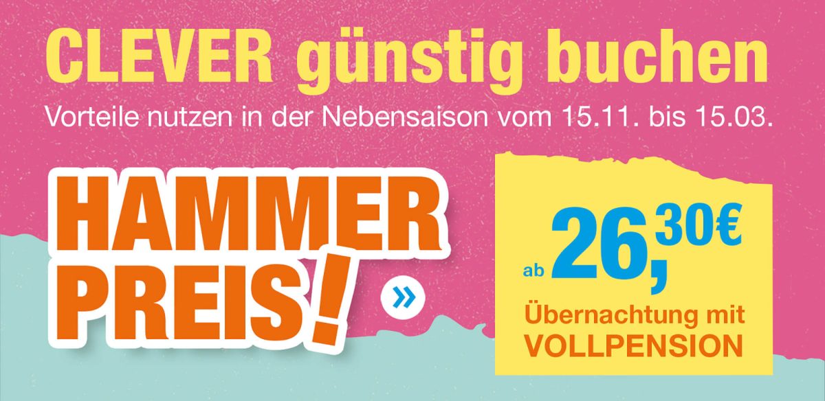 Clever günstig buchen. Hammer Preis ab 26,30 € in den Jugendherbergen.